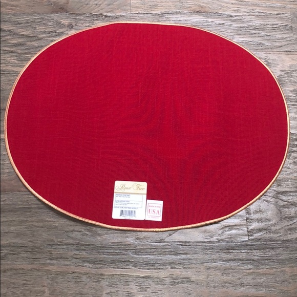 Gold Trim Red Solid Oval Dining Table Placemats - Picture 2 of 5